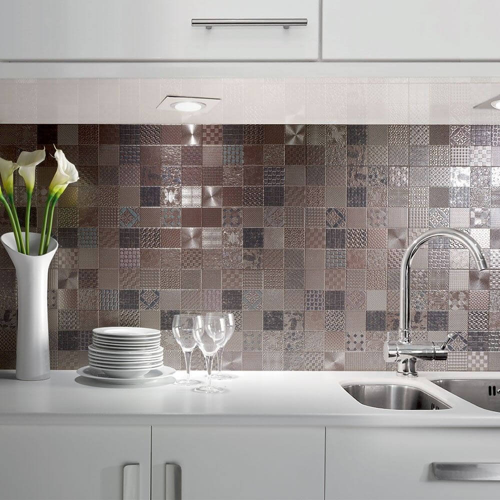 Kitchen Metallic Backsplash Tiles Designs